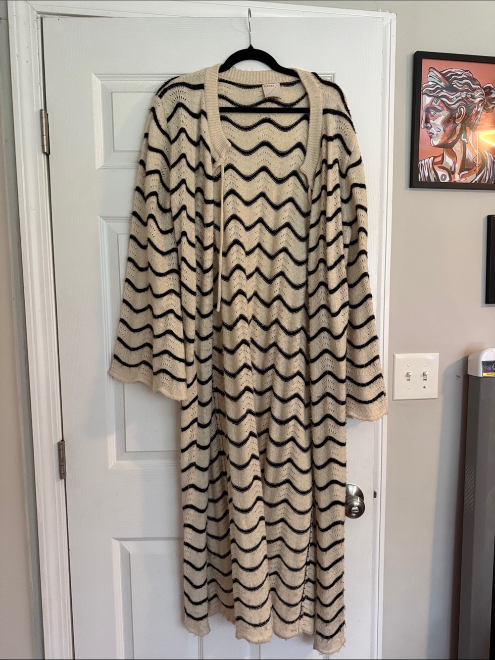 Kerisma Cream and Black Wave Knit Long Cardigan